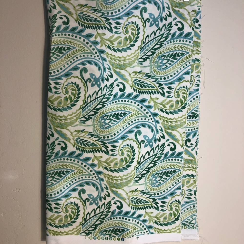 Fabric Remnant Paisley Print Teal Green and Blue Large Heavy Weight Crafts